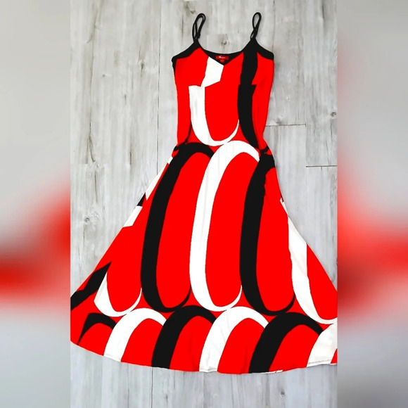 Monsoon Red White Black Abstract Long Unique Statement Maxi Dress Full Volume - Picture 2 of 3